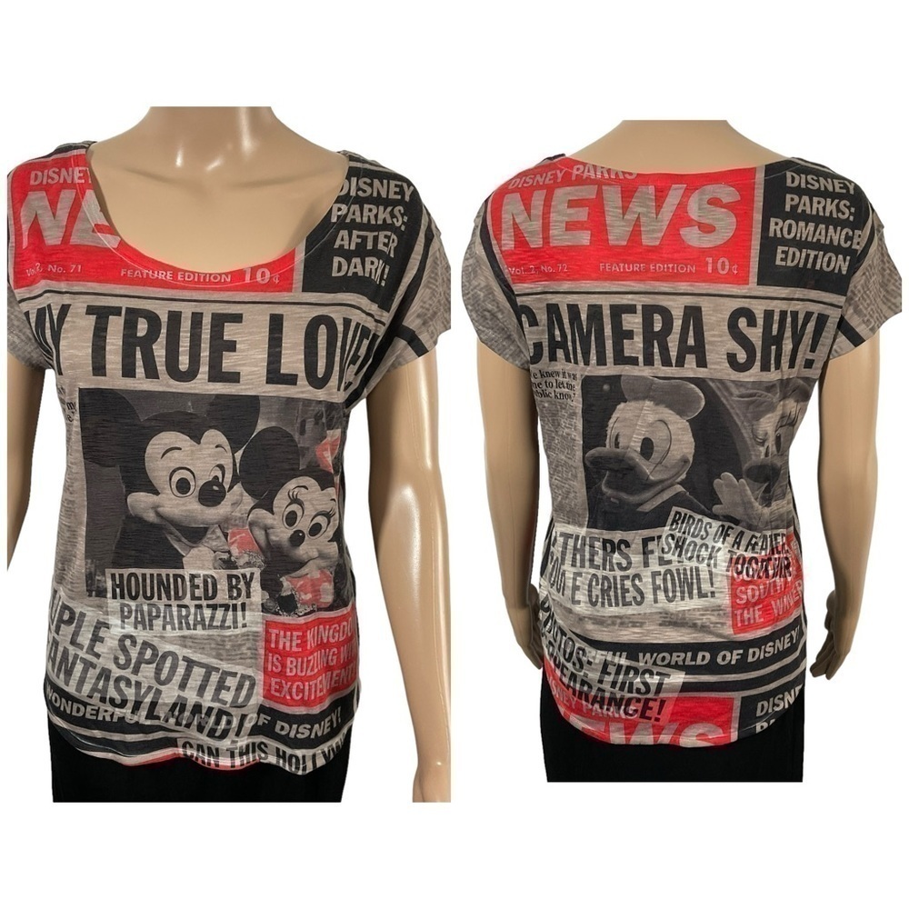 Disney Parks Mickey Minnie Donald Daisy Newspaper print My True Love Tee Small